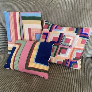 Vintage Geometric Needlework Pillows Handmade Set Of 3 Lumpy